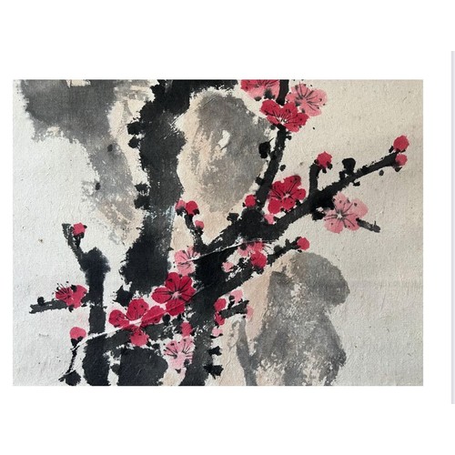 58 - Plum blossom with crimson petals - Chinese ink and watercolour on paper scroll. Attributed to Jiang
... 