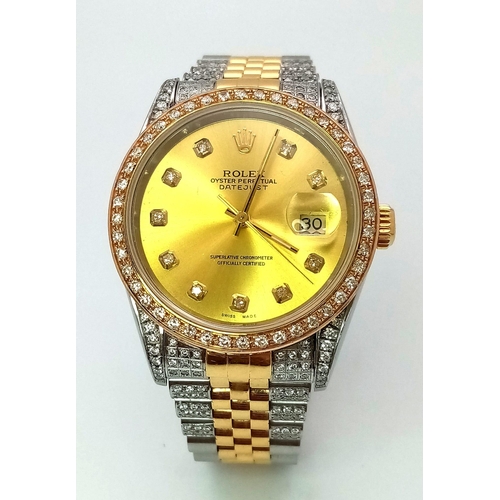 15 - A Rolex Oyster Perpetual Datejust Bi-Metal Diamond Gents Watch. Gold, stainless steel and diamond br... 