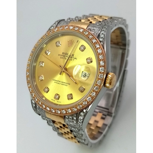 15 - A Rolex Oyster Perpetual Datejust Bi-Metal Diamond Gents Watch. Gold, stainless steel and diamond br... 