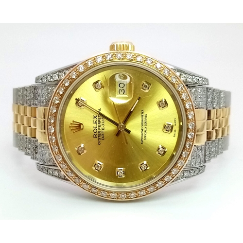 15 - A Rolex Oyster Perpetual Datejust Bi-Metal Diamond Gents Watch. Gold, stainless steel and diamond br... 