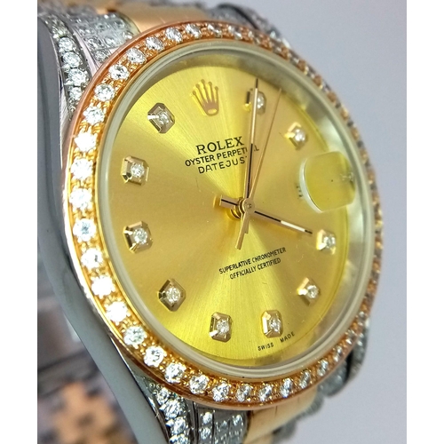 15 - A Rolex Oyster Perpetual Datejust Bi-Metal Diamond Gents Watch. Gold, stainless steel and diamond br... 