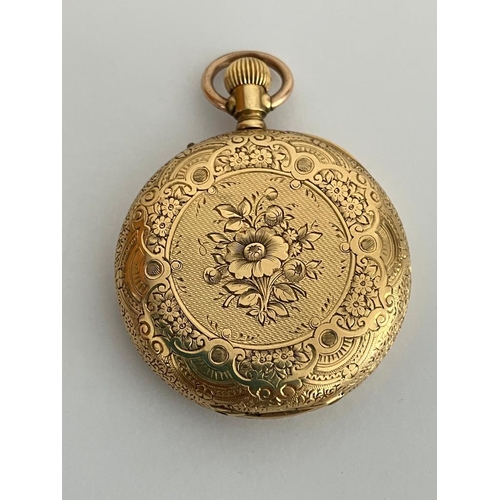 238 - Beautiful Ladies Antique 18 carat GOLD POCKET WATCH. High-quality decorative engraving with an extra... 