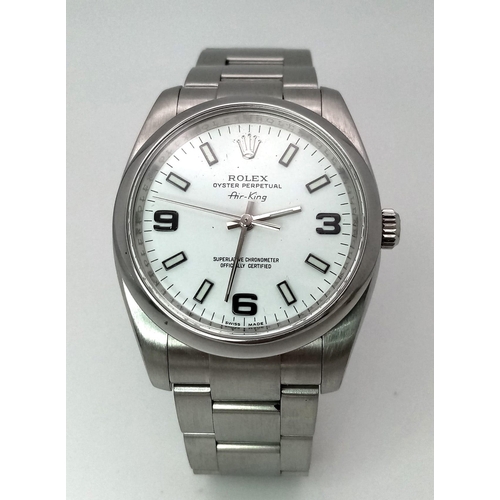 255 - A Rolex Oyster Perpetual Air-King Gents Watch. Stainless steel bracelet and case - 35mm. White dial.... 