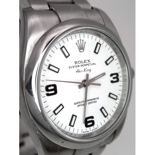 255 - A Rolex Oyster Perpetual Air-King Gents Watch. Stainless steel bracelet and case - 35mm. White dial.... 