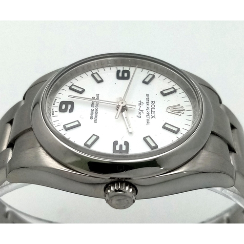 255 - A Rolex Oyster Perpetual Air-King Gents Watch. Stainless steel bracelet and case - 35mm. White dial.... 