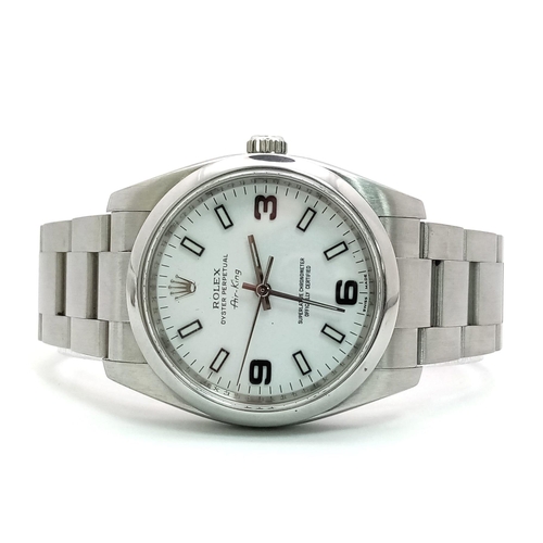 255 - A Rolex Oyster Perpetual Air-King Gents Watch. Stainless steel bracelet and case - 35mm. White dial.... 