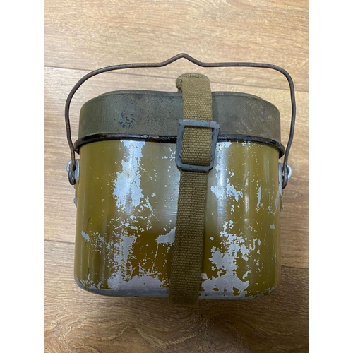 268 - A WW2 German Afrika Korp Canteen. The lid is marked RBNR - the strap is marked lux. ML448.