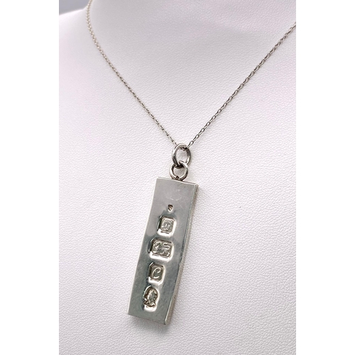 464 - A 1977 Jubilee Hallmarked Silver Ingot Pendant Necklace. 46cm Length Sterling Silver Chain. Pendant ... 