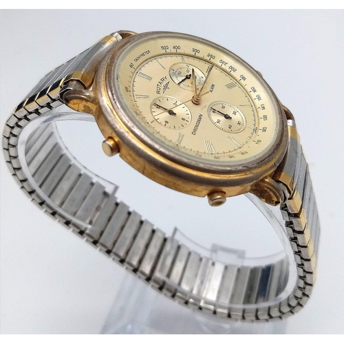 733 - A Rare Men’s Vintage Bi-Metal Rotary Alarm Chronograph. 38mm Including Crown. Flex Bracelet. New Bat... 