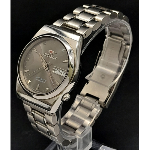 754 - A Stainless-Steel Citizen Automatic, 21 Jewels, Day Date Watch. 32mm Including Crown. Good Working O... 