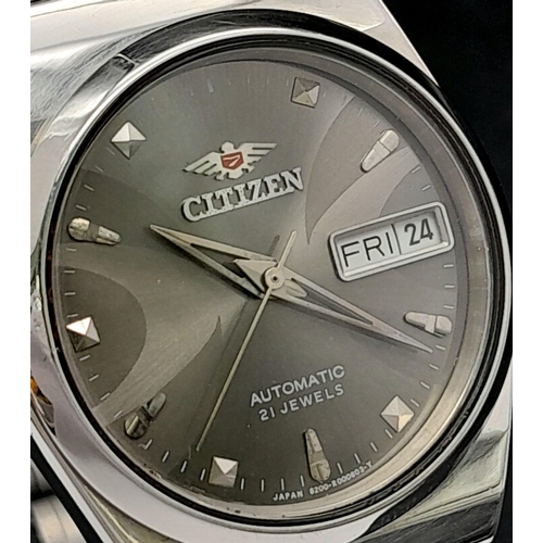 754 - A Stainless-Steel Citizen Automatic, 21 Jewels, Day Date Watch. 32mm Including Crown. Good Working O... 