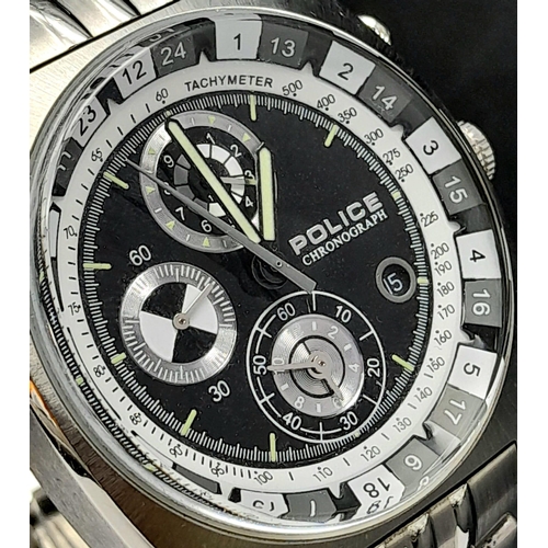 761 - A Very Good Condition Men’s Stainless-Steel Chronograph Watch by the Designer Brand ‘Police’. New Ba... 