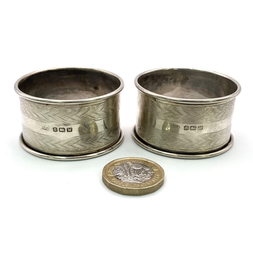 775 - An Excellent Condition Pair of Antique Hallmarked 1921/22 Silver Napkin Rings by William Hair Hasele... 