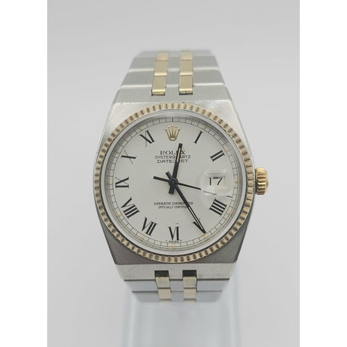 102 - A Rare Bi-Metal Rolex Oyster Quartz Datejust Gents Watch. Gold and stainless steel bracelet and case... 