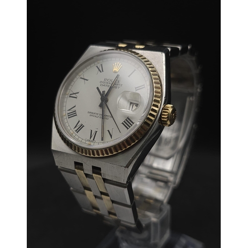 102 - A Rare Bi-Metal Rolex Oyster Quartz Datejust Gents Watch. Gold and stainless steel bracelet and case... 