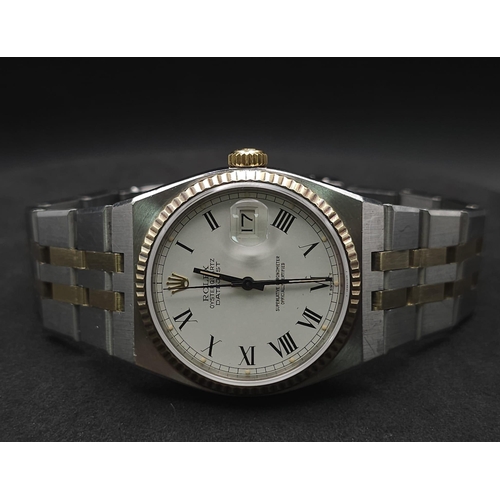 102 - A Rare Bi-Metal Rolex Oyster Quartz Datejust Gents Watch. Gold and stainless steel bracelet and case... 