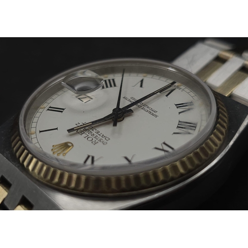 102 - A Rare Bi-Metal Rolex Oyster Quartz Datejust Gents Watch. Gold and stainless steel bracelet and case... 