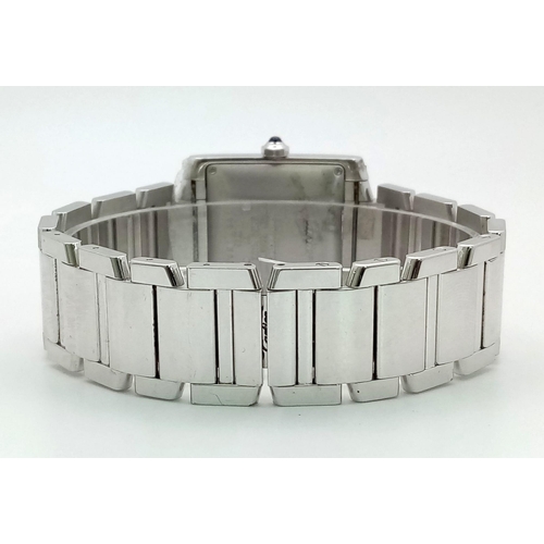 130 - An 18K White Gold Cartier Francaise Tank Automatic Gents Watch. 18k gold bracelet and case - 28mm wi... 