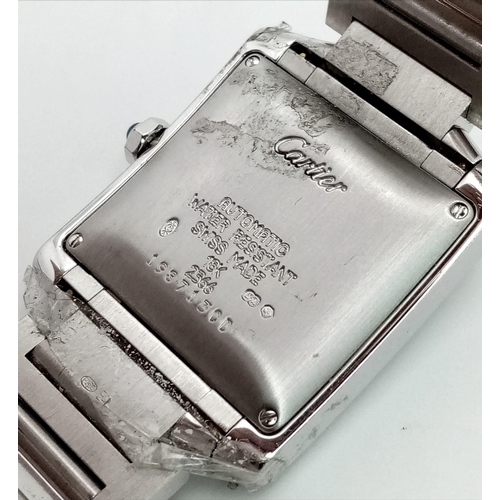 130 - An 18K White Gold Cartier Francaise Tank Automatic Gents Watch. 18k gold bracelet and case - 28mm wi... 