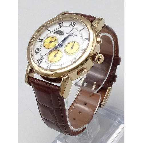 360 - An Excellent Condition Men’s Gold Tone Rotary ‘Dolphin Standard’ Automatic Watch on Brown Leather St... 