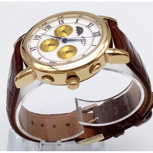 360 - An Excellent Condition Men’s Gold Tone Rotary ‘Dolphin Standard’ Automatic Watch on Brown Leather St... 