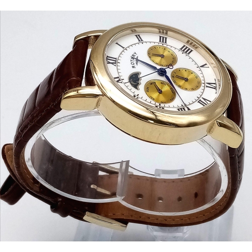 360 - An Excellent Condition Men’s Gold Tone Rotary ‘Dolphin Standard’ Automatic Watch on Brown Leather St... 