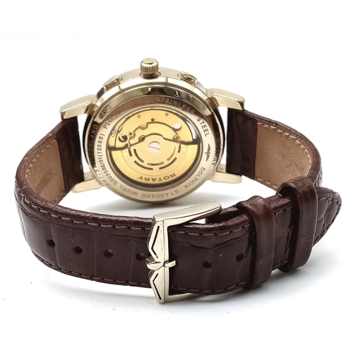 360 - An Excellent Condition Men’s Gold Tone Rotary ‘Dolphin Standard’ Automatic Watch on Brown Leather St... 