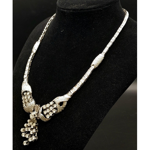 556 - A Stunning 18K White Gold Diamond Lavaliere Ladies Necklace. Round and brilliant round cut diamonds ... 