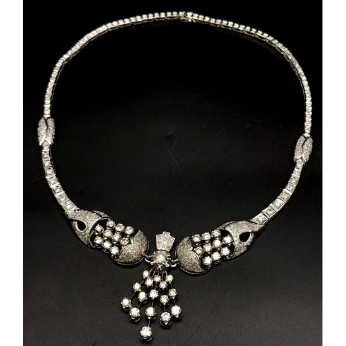 556 - A Stunning 18K White Gold Diamond Lavaliere Ladies Necklace. Round and brilliant round cut diamonds ... 