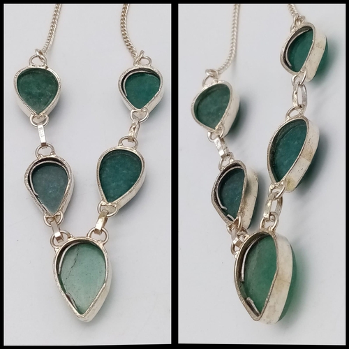 642 - An Excellent Condition Sterling Silver and Adventurine Gemstone Set Statement Necklace. 52cm Length.... 