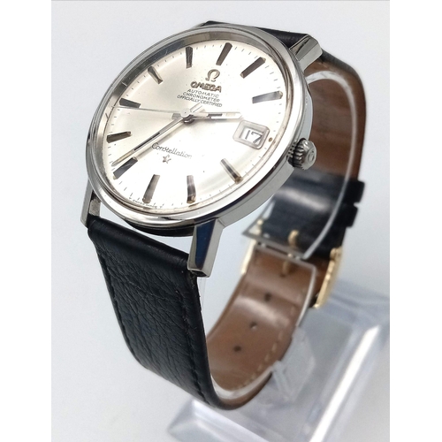 107 - Omega Constellation Chronometer Men's Watch.
Automatic movement, leather strap, 32mm dial. Circa 196... 