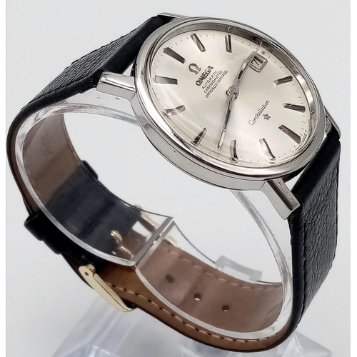 107 - Omega Constellation Chronometer Men's Watch.
Automatic movement, leather strap, 32mm dial. Circa 196... 