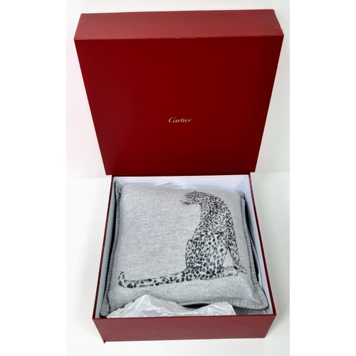 330 - Cartier Two Tone Grey Cashmere/Wool Panther Cushion in Gift Box. 45x45cm