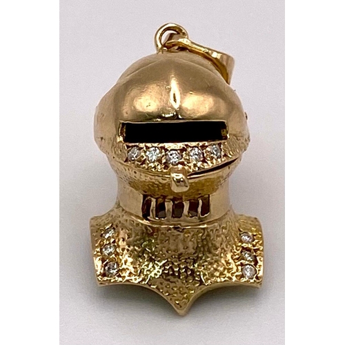 695 - A 9K Gold and Diamond Knights Helmet Pendant! 3cm. 6.2g total weight.