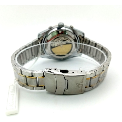 824 - An Unworn, Bi-Metal Men’s Skeleton Back Automatic Watch by Kronen & Sohne. 45mm Including Crown. 
Go... 