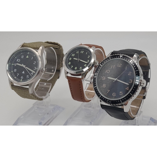 915 - A Parcel of Three Unworn Military Homage Watches 
 - 1960’s RAF Design Watch. (41mm Including Crown)... 