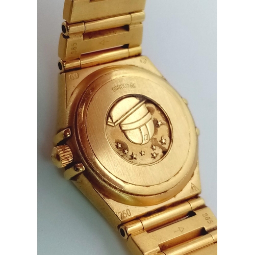 114 - An Omega 18K Yellow Gold Constellation Ladies Watch. 18K gold bracelet and case - 23mm. Gold tone di... 