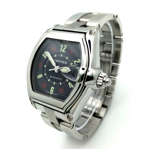 A Cartier Roadster Watch. 37mm Black Roulette Dial. The stainless