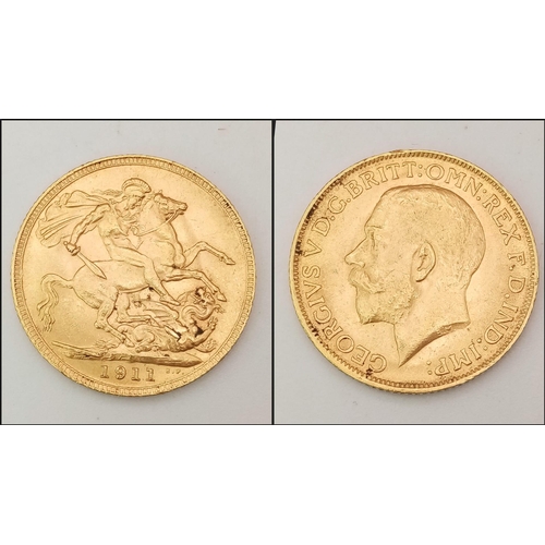 156 - A 22 K yellow gold sovereign with King George V, very good definition and full weight 8 g.