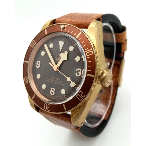 16 - A Tudor Black Bay 58 Automatic Gents Watch. Brown leather strap. Gold plated case - 43mm. Rich choco... 