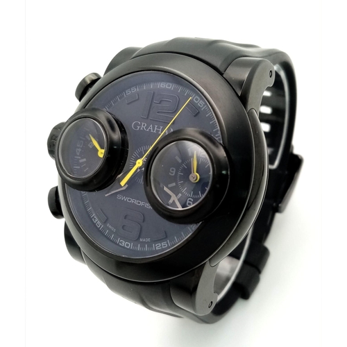 340 - A Graham Swordfish Chronograph Automatic Gents Watch. Black rubber strap. rubber and steel case - 48... 