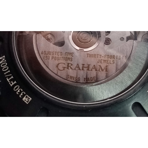 340 - A Graham Swordfish Chronograph Automatic Gents Watch. Black rubber strap. rubber and steel case - 48... 