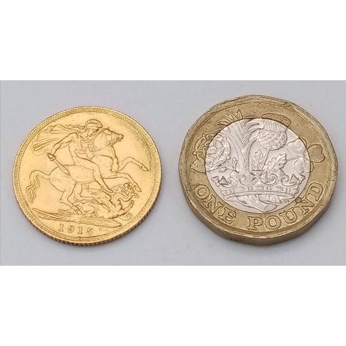 347 - A 22 K yellow gold sovereign with King George V, very good definition and full weight 8 g.