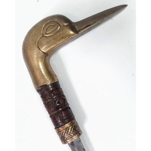 39 - An Antique, Rare Design, Concealed Sword Stick with Duck Shape Brass Handle. 
Brass Ferrule Turns to... 