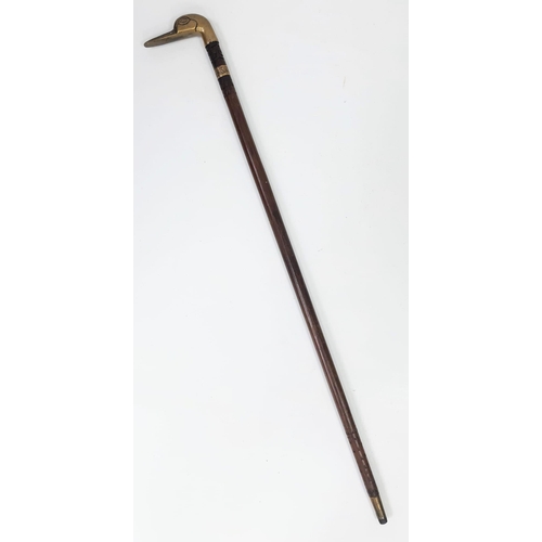 39 - An Antique, Rare Design, Concealed Sword Stick with Duck Shape Brass Handle. 
Brass Ferrule Turns to... 