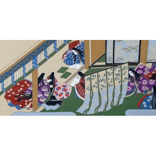 534 - Wonderfully vibrant Tapestry Artwork from Japan.
Scene depicts Geisha girls going about their daily ... 