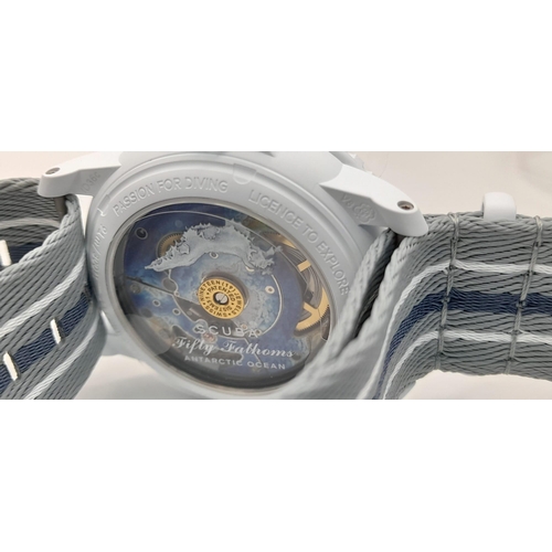 549 - A Blancpain Fifty Fathoms Antarctic Ocean Gents Watch. Striped textile strap. Ceramic case - 42mm. A... 