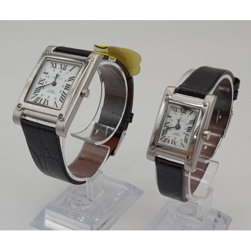 627 - A Pair of Matching Unworn ‘His and Hers’ Quartz, Tank Style, Watches by Perucchi. Come in original b... 