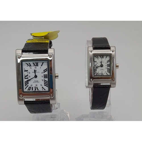 627 - A Pair of Matching Unworn ‘His and Hers’ Quartz, Tank Style, Watches by Perucchi. Come in original b... 