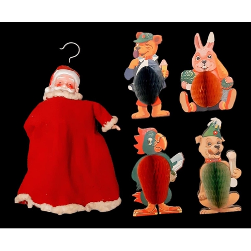 785 - A collection of 5 vintage 1950's Christmas decorations. A jolly light up tree hanging Santa and four... 